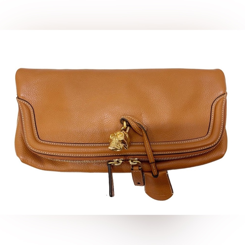 Alexander McQueen Tan Leather Clutch with Gold Accents